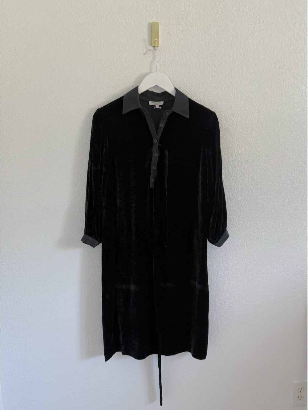 Emerson Fry Dress Size 4 Black Velvet Silk Blend Pullover Henley Collared Office